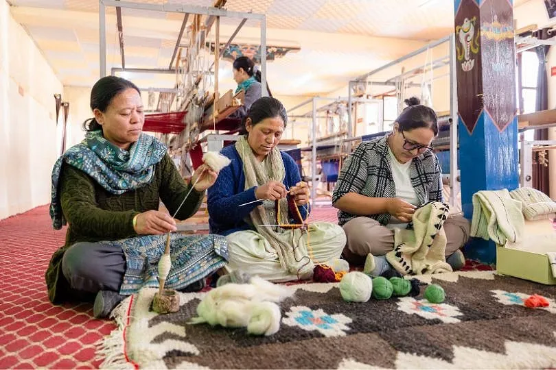 The women of Looms of Ladakh, a cooperative that functions on the principles of farm-to-fashion 
